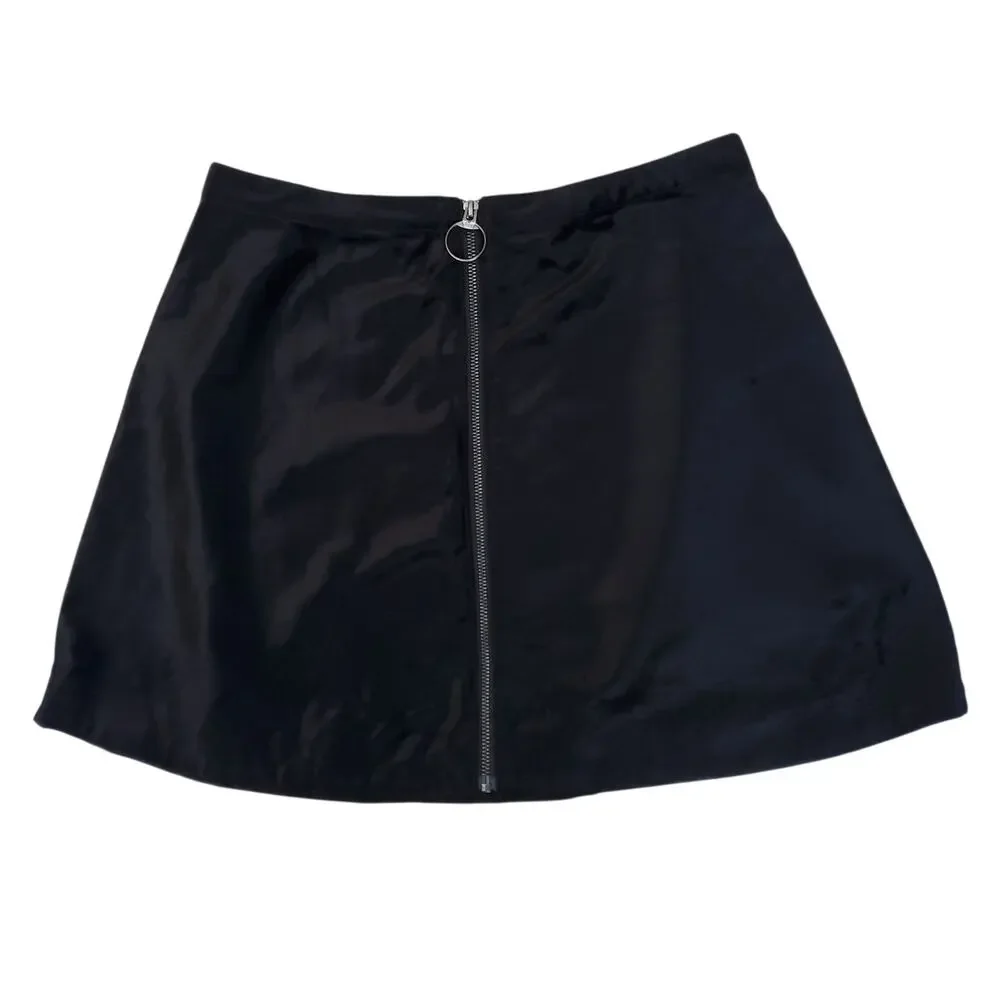 Free People Funkytown Black Velvet A line Mini Skirt Zip Front Sz 12 NWT